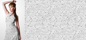 32011v materiał ze wzorem czarne nieregularne grochy na białym tle